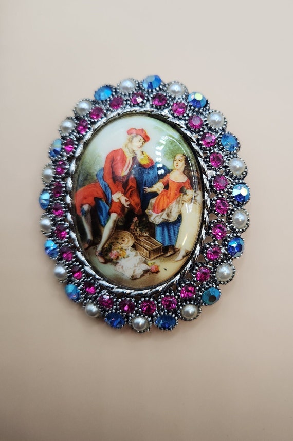 Vintage Large Dodds Cameo Victorian Painting Faux… - image 5