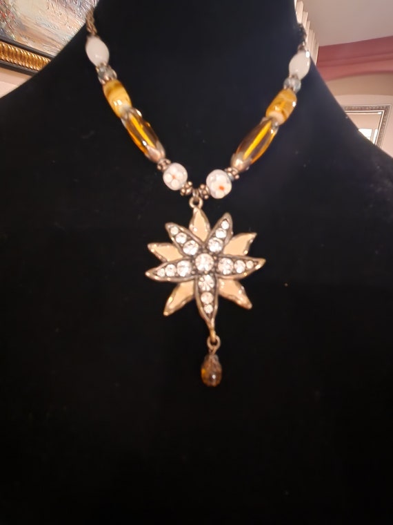 H. Dubin Vintage Enamel Rhinestone Star Pendant Necklace
