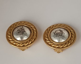 Boucles D'oreilles Clips Monet Vintage - Perle Et Doré - Parfait état