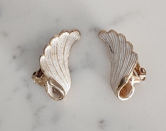 Vintage Gold and Silver Tone Brushed Angel Wings Clip-On Earrings