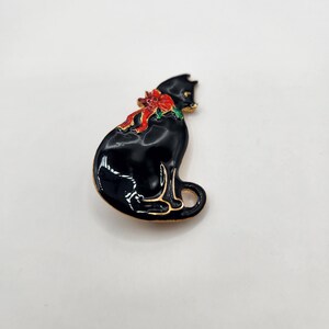 Vintage VERO Black Enamel Cat Brooch With Red Ribbon - Etsy