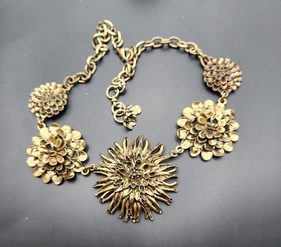 Statement Vintage Lucky Brand Brass Flower Necklace Etsy Canada