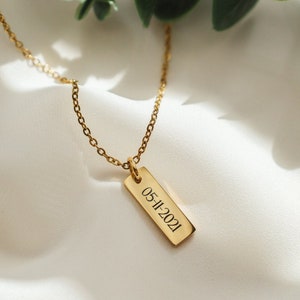 Custom Date Necklace, Anniversary Date Necklace, Wedding Gift, Anniversary Gift, Personalized Necklace, Gold Bar Necklace, gift for wife image 4