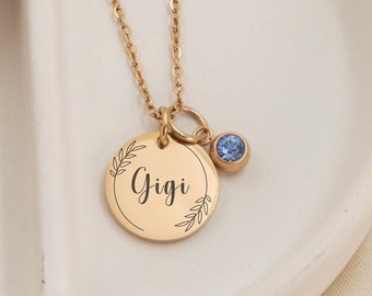 Personalized gigi birthstone necklace Christmas gift for grandma, grandmother gift, engraved necklace, grandkids birthstone