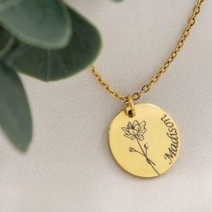 Custom Flower name necklace, Birth Flower necklace, poppy flower, birth flower custom, morning glory, Engrave Rose, sunflower necklace