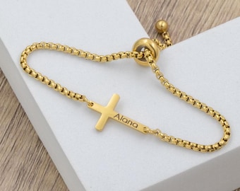 Custom Cross Bracelet Engraved With Date, Communion Gift, Baptism Christian Jewelry, Confirmation Gift Catholic Jewelry, Bible Verse