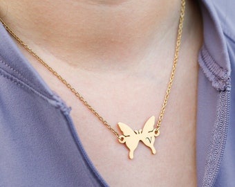 Gold butterfly necklace personalized, custom initial necklace, butterfly name necklace, gift for mom, gift for little girl, butterfly lover