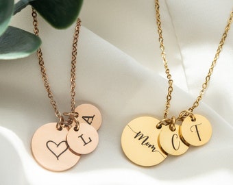 Personalized Disk Necklace with Tiny Initial Tags, Custom Kids Initials, Gift for Mom, Personalized Necklace, Mom Necklace, Mothers Necklace