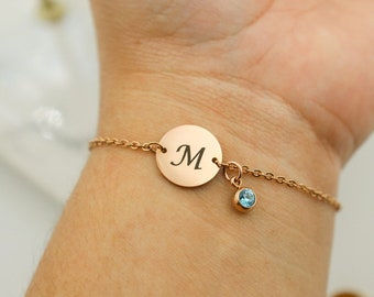 Custom initial bracelet for women, birthstone bracelet for mom, personalized gift for her, bridesmaid gift, friendship gold bracelet