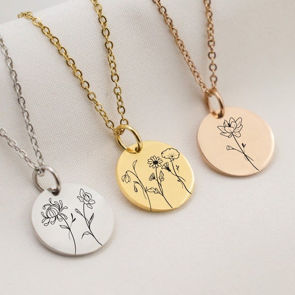 Christmas gift for mom birth month flower necklace, flower necklace, poppy flower, birth flower necklace, birth flower custom