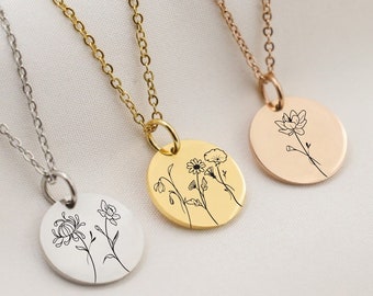 Christmas gift for mom birth month flower necklace, flower necklace, poppy flower, birth flower necklace, birth flower custom