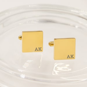 Custom Initial Cufflinks for groom, father of the bride, best man, customized wedding cufflinks, gold square cufflinks, Groomsman Cufflinks