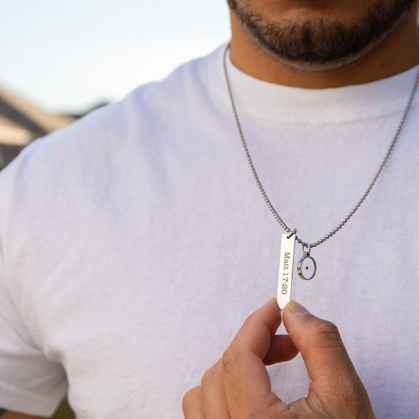 Mustard seed necklace for men, Personalized Christian necklace for him, Christian Scripture Religious Jewelry, custom bar necklace