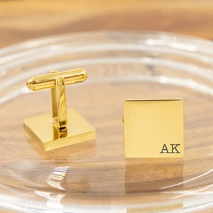 Custom Initial Cufflinks for groom, father of the bride, best man, customized wedding cufflinks, gold square cufflinks, Groomsman Cufflinks