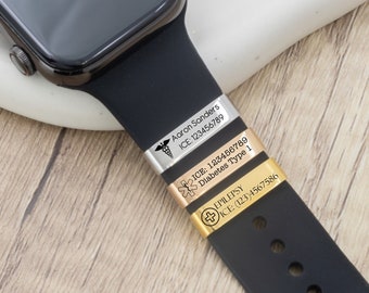 Aangepaste medische waarschuwingstag voor gegraveerde horlogeband, ID-tag voor Apple Watch-band, allergietag, contacten voor noodgevallen, diabetes, waarschuwingsarmband