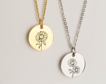 Personalized Sunflower necklace flower necklace sunflower charm floral pendant custom flower necklace sunflower jewelry flower jewelry