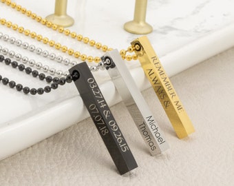 Personalized bar necklace for men, name necklace for men, anniversary gift for boyfriend , fathers day gift, husband gift