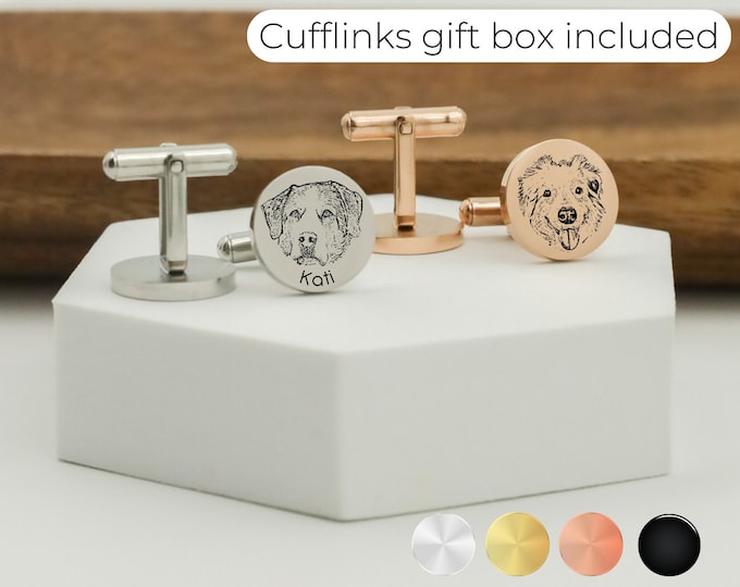 Custom pet portrait cufflinks memorial wedding gif for groom, Gift from Bride on Wedding Day, personalized dog cuff links, Pets Wedding Day