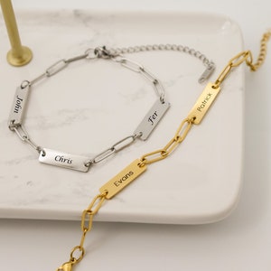 Custom name bracelet with paperclip chain, family bracelet for mom, gift for grandma, personalized bracelet for mothers day, Christmas gift