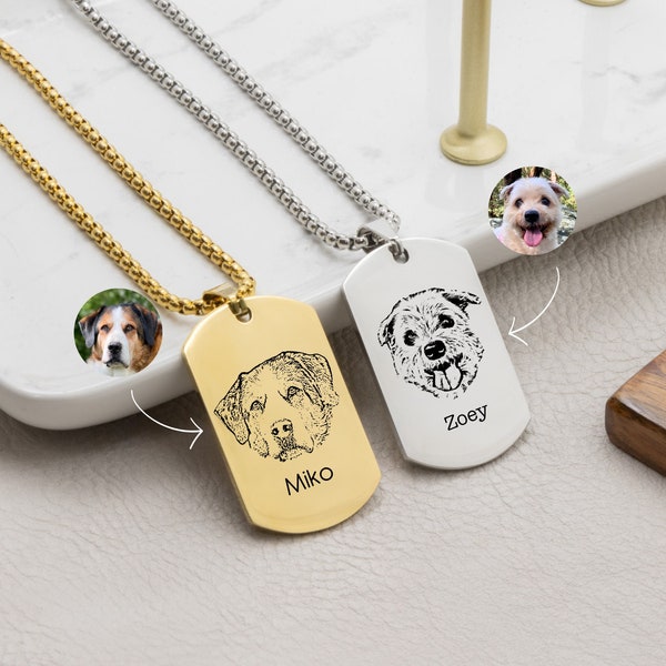 Custom pet portrait necklace for men, pet photo necklace, dog memorial gift, pet lover gift, pet gift for him, gifts for men, birthday gifts