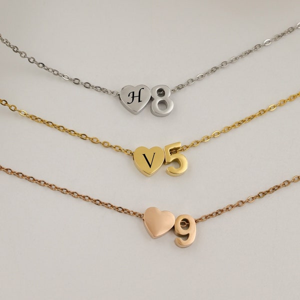 Personalized birthday girl necklace with initial and age, Children's Initial Necklace, Birthstone Necklace, Heart Initial Necklace toddler