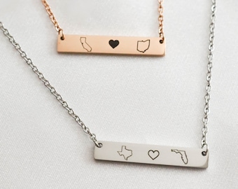 Long distance state friendship necklace, custom necklace for best friend graduation gift, jewelry for her, necklace for women