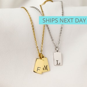 Mom necklace with kids initials, Mini tag initial necklace, Initial Pendant, dainty gold necklace, Mothers necklace, Personalized Necklace