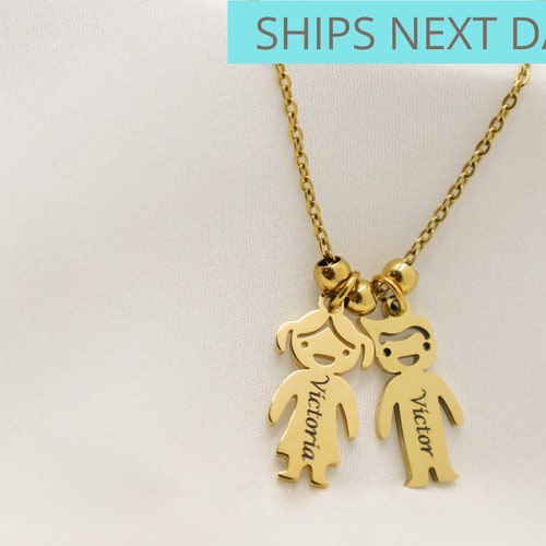 Boy and Girl Zircon Necklace Delicate Necklace Gift for Mom Etsy