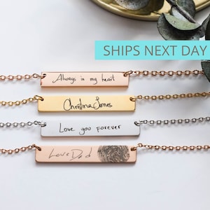 Actual handwriting bar necklace, custom kids handwriting necklace, memorial necklace, signature necklace, personalized necklace for mom