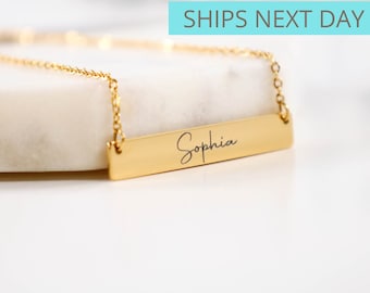 Horizontal gold bar necklace, customized gold bar necklace, Custom name plate necklace, Personalized bar necklace for wife gift, mom jewelry