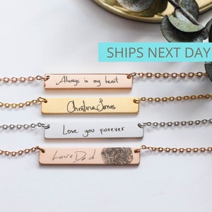Custom Handwriting Bar Necklace: Personalized Memorial Signature Necklace