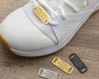 Custom medical alert id tag for shoes, laser engraved runner emergency shoe id tag, personalized shoelace safety tags, emergency contacts