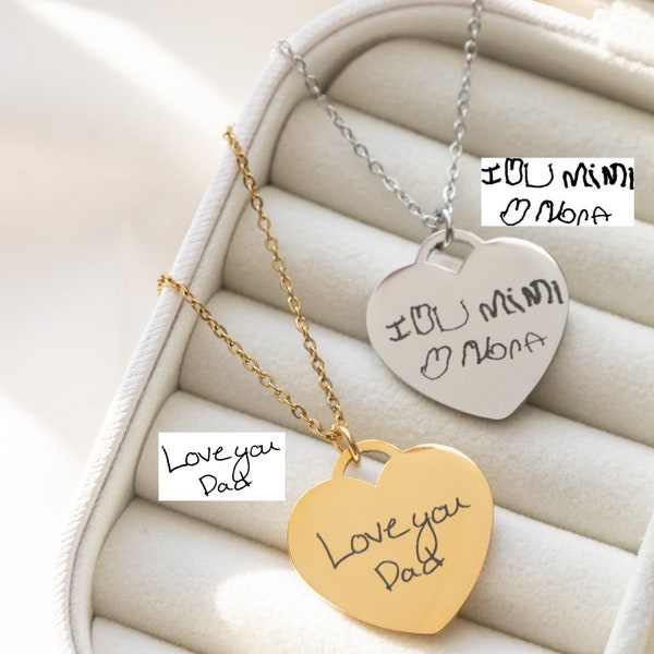 Custom actual Handwriting heart Necklace, Memorial Necklace, Signature Necklace, Personalized necklace, Handwritten Necklace, Gift For Mom