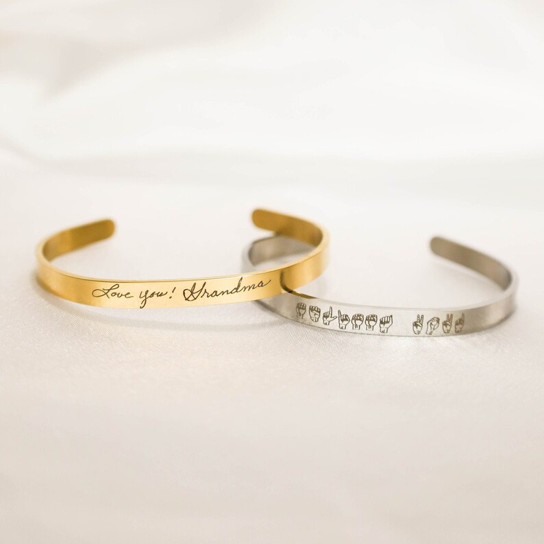 Custom Handwriting Cuff Bracelet Personalized Handwritten Etsy