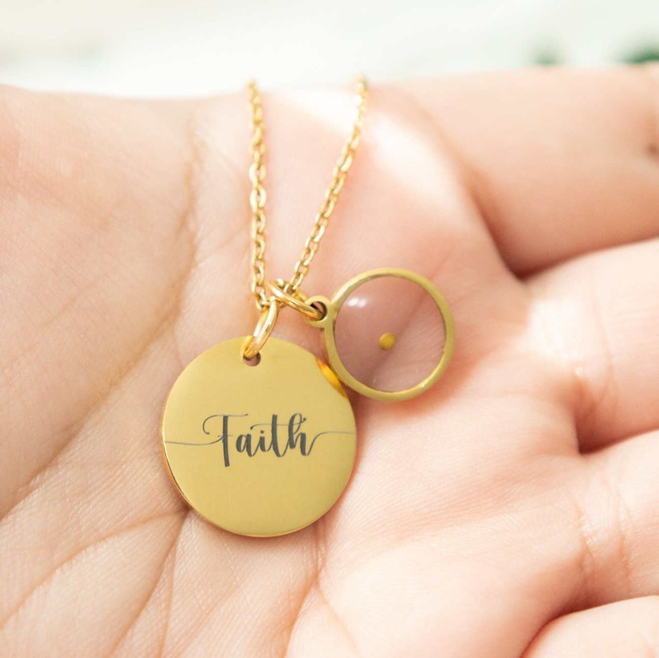 Collier Cœur Graine De Moutarde - Pendentif FAITH, Pierres Naturelles, Cadeau Chrétien Pour Femme - Anniversaire, Noël - 9