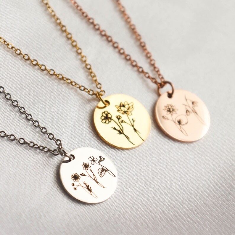sunflower poppy flower birth flower necklace Combined Birth Month Flower necklace flower necklace monrning glory birth flower custom