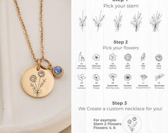 Aangepaste geboortebloemboeketketting: gepersonaliseerd moedercadeau