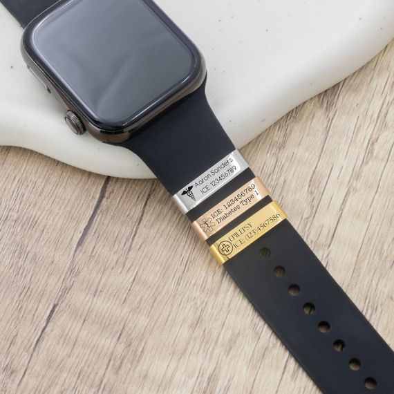 Custom medical Alert tag for watch band engraved, ID tag for apple watch band, allergy tag, emergency contacts, diabetes, alert bracelet
