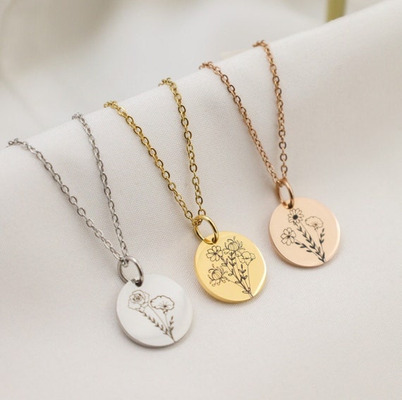 Combined Birth Month Flower Bouquet Necklace Birth Flower Jewelry