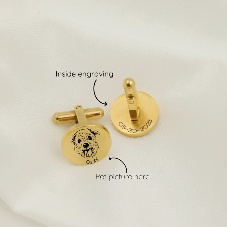 Custom pet portrait cufflinks memorial wedding gif for groom, Gift from Bride on Wedding Day, personalized dog cuff links, Pets Wedding Day image 2