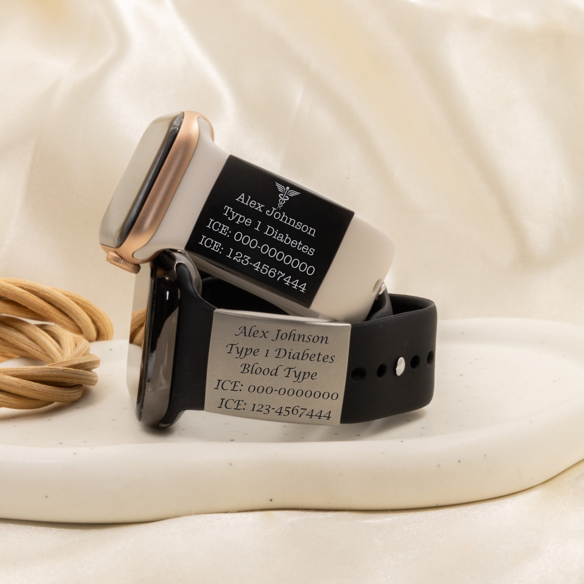 Personalized ID tag for watch band, engraved medical ID tag for apple watch band, allergy tag, emergency contacts, diabetes, alert bracelet