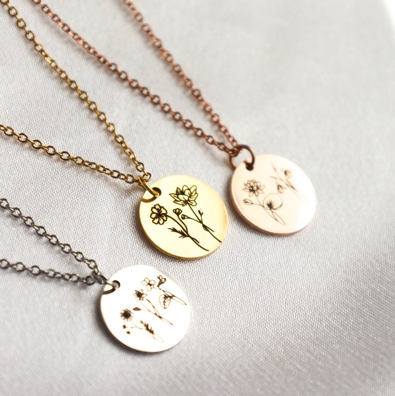 sunflower poppy flower birth flower necklace Combined Birth Month Flower necklace flower necklace monrning glory birth flower custom