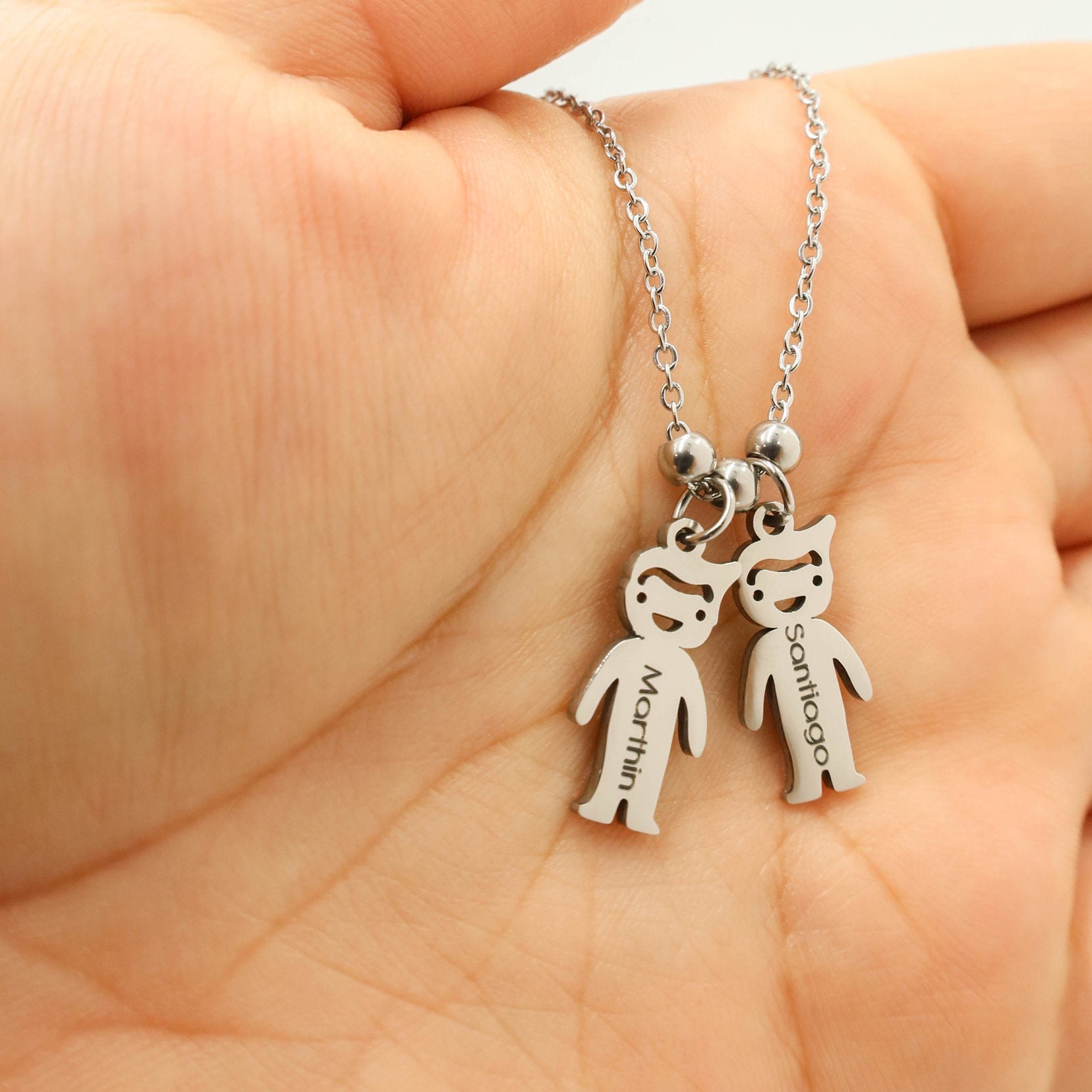 Boy and Girl Charm with names personalized necklace family Etsy