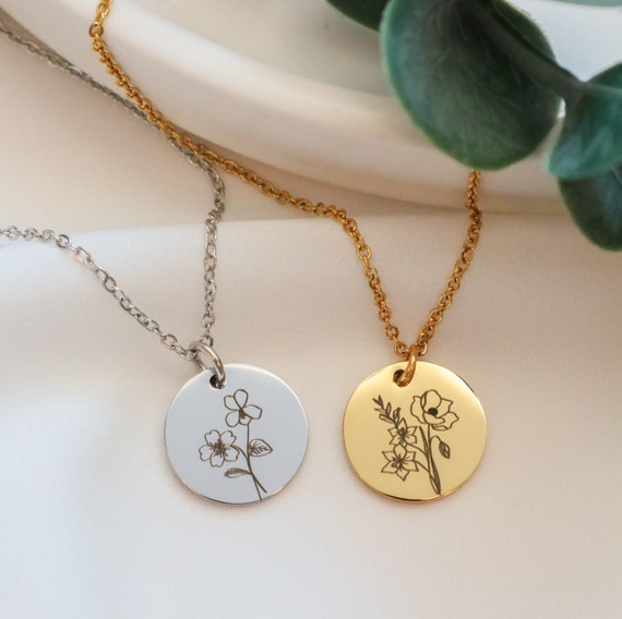 Fiore Engraved Birth Flower Necklace – Grayling