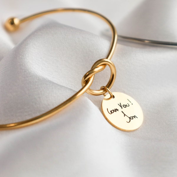 Handwriting knot bracelet, Personalized Bangle Bracelet, Custom Handwriting Bracelet, Signature Bangle Bracelet , sentimental gift for mom