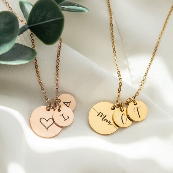 Your Handwriting Tiny Charm Necklace Handwritten Initial Charms Initial  Disc Necklace Children's Names Gift Gift for Mum 