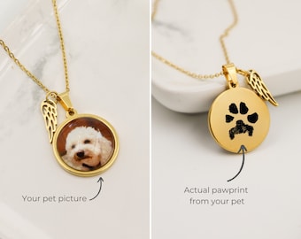 Personalized dog memorial necklace, pet memorial gift, custom picture necklace, loss of pet, best friend gift, actual pawprint nose necklace