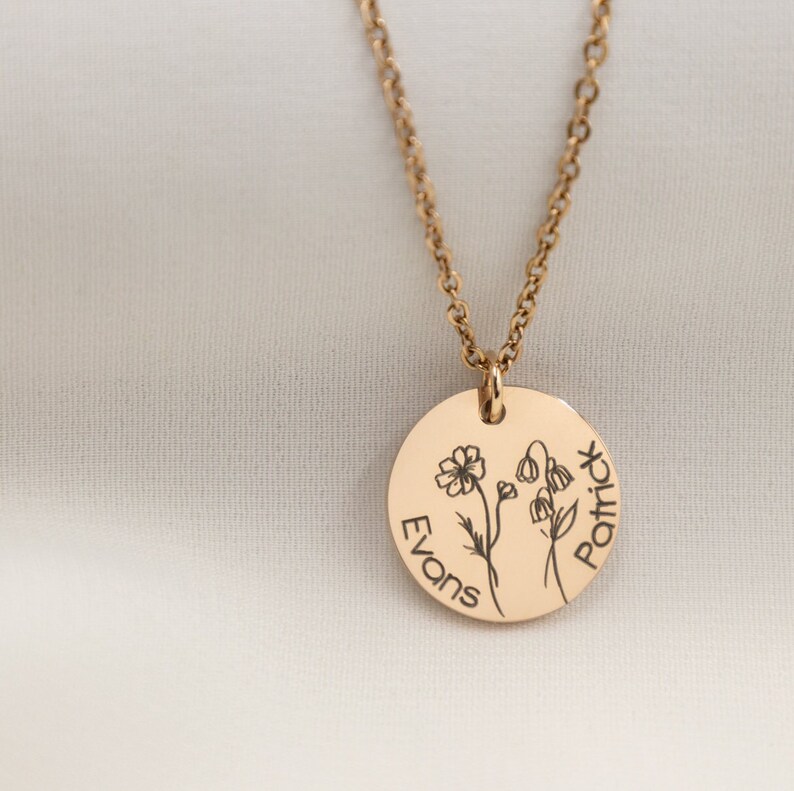Flower Name Necklace Birth Flower Gift Birth Necklace Etsy