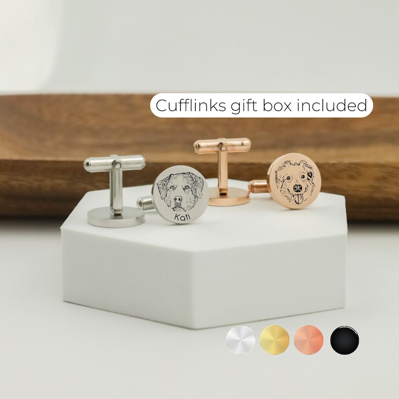 Custom pet portrait cufflinks memorial wedding gif for groom, Gift from Bride on Wedding Day, personalized dog cuff links, Pets Wedding Day image 1