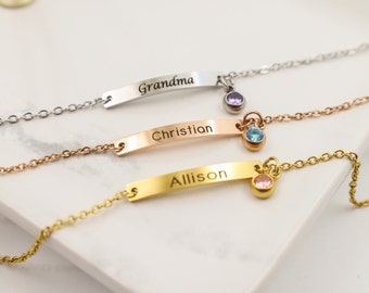 Personalized bar bracelet, custom birthstone bracelet for grandma, mothers day gift, personalized bracelet for mom, name plate bracelet